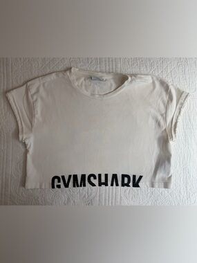 Gymshark Fraction Crop Top White Black 100% Cotton Cuffed Sleeve Women's Medium